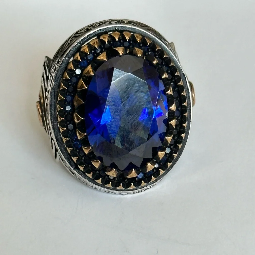 925 Silver ring blue oval stone